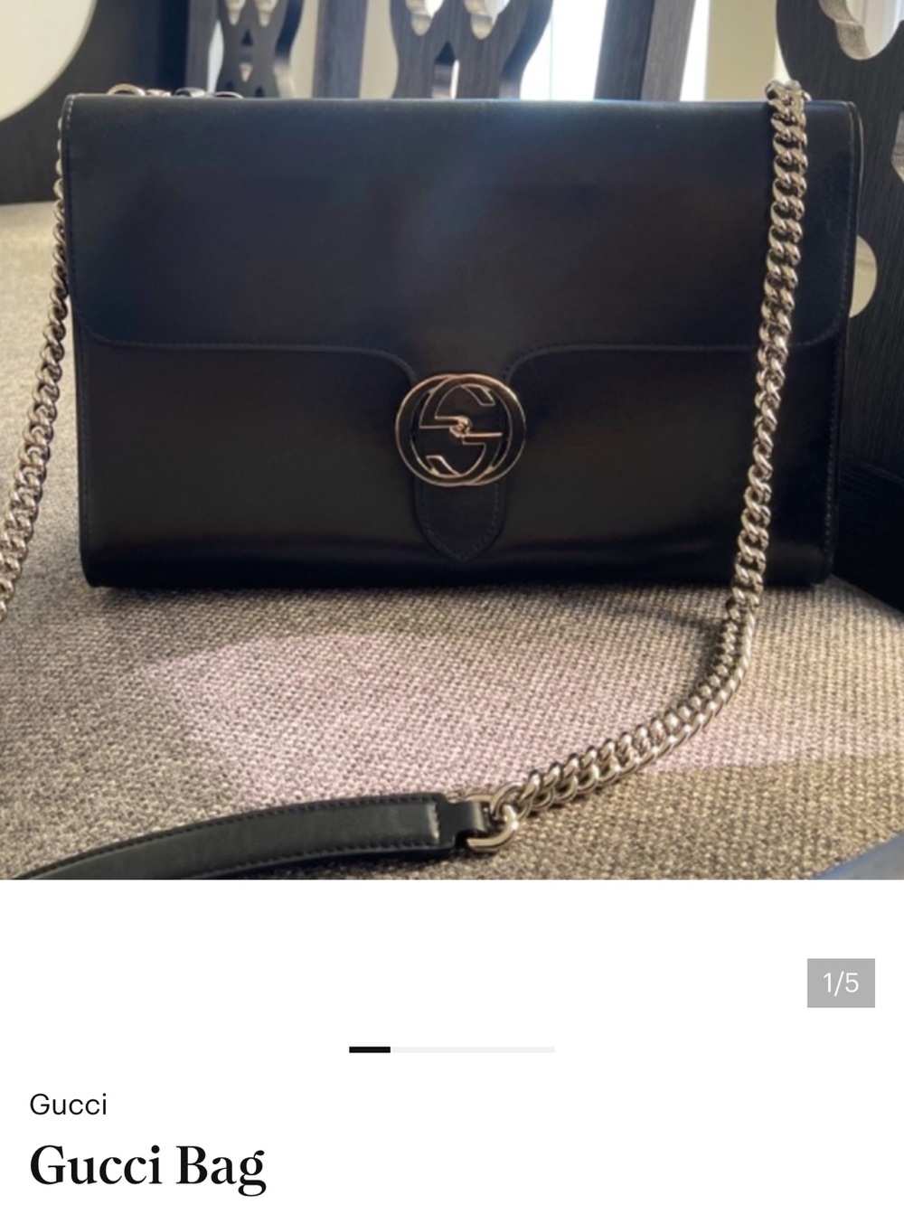 Gucci Black Leather Chain Crossbody with Silver Hardware